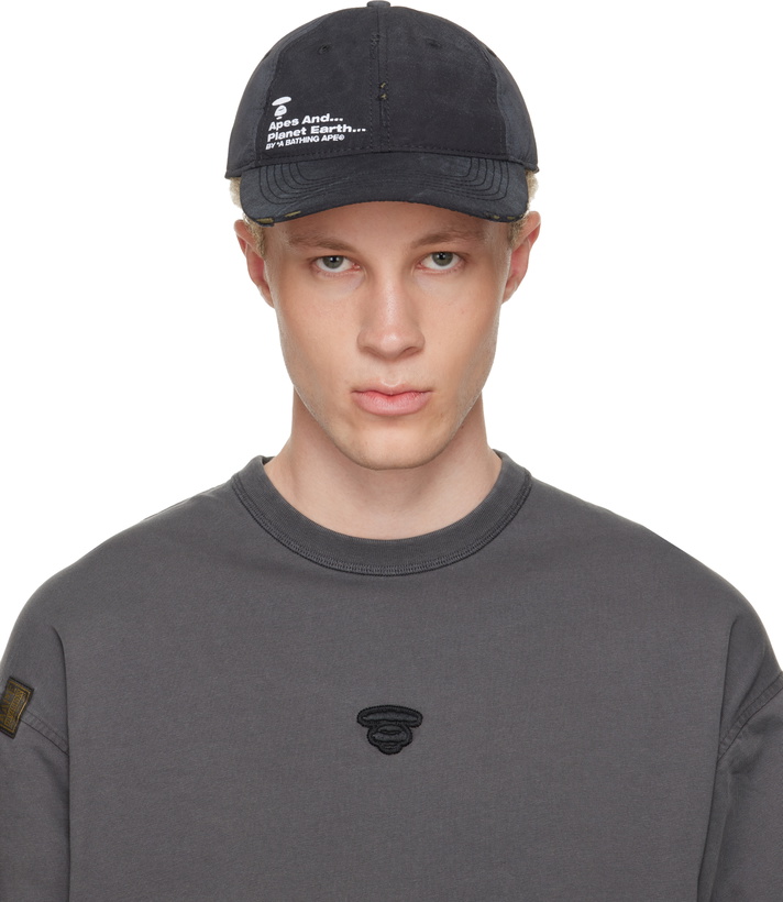 Photo: AAPE by A Bathing Ape Black Distressed Logo Cap