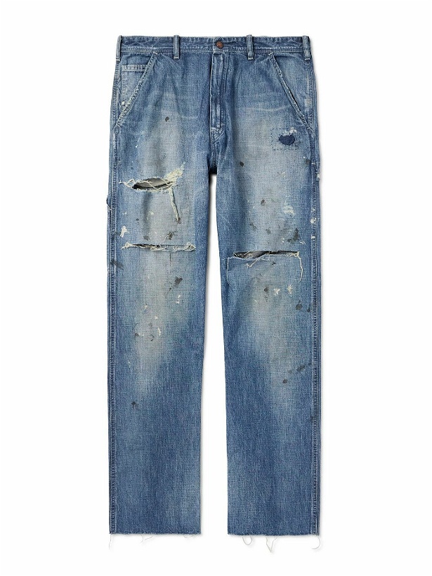 Photo: SAINT Mxxxxxx - Straight-Leg Distressed Paint-Spattered Jeans - Blue