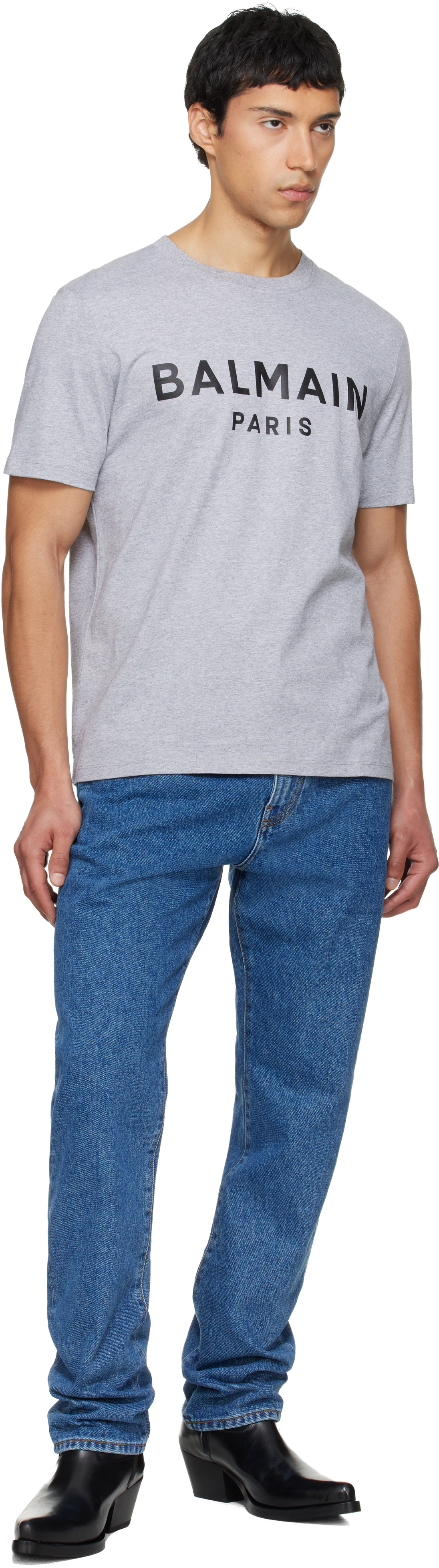 Balmain Gray Printed Cotton T-shirt