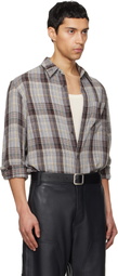 TONYWACK Gray Washed Cotton Blend Check Shirt