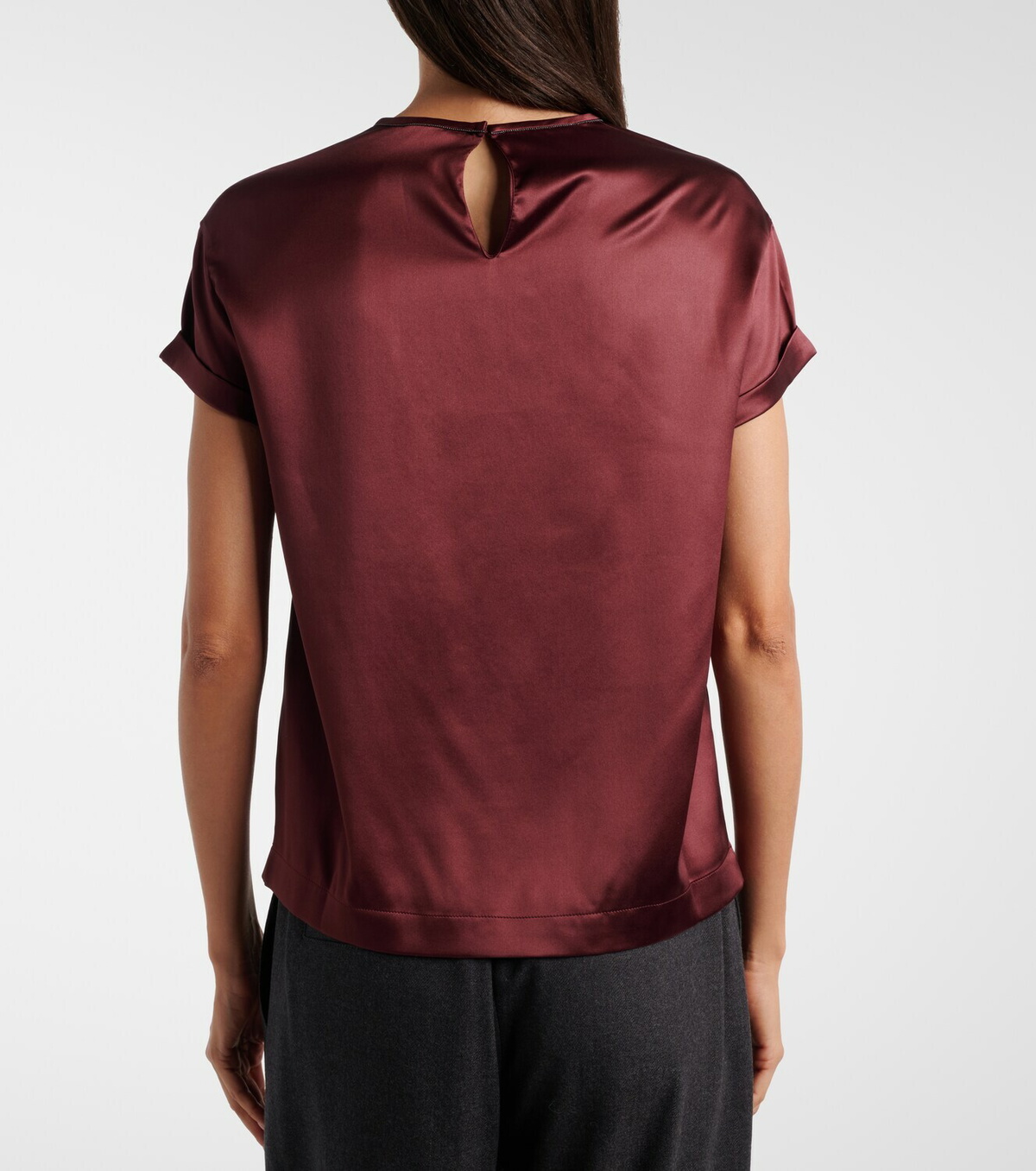 Brunello Cucinelli Monili silk-blend satin T-shirt