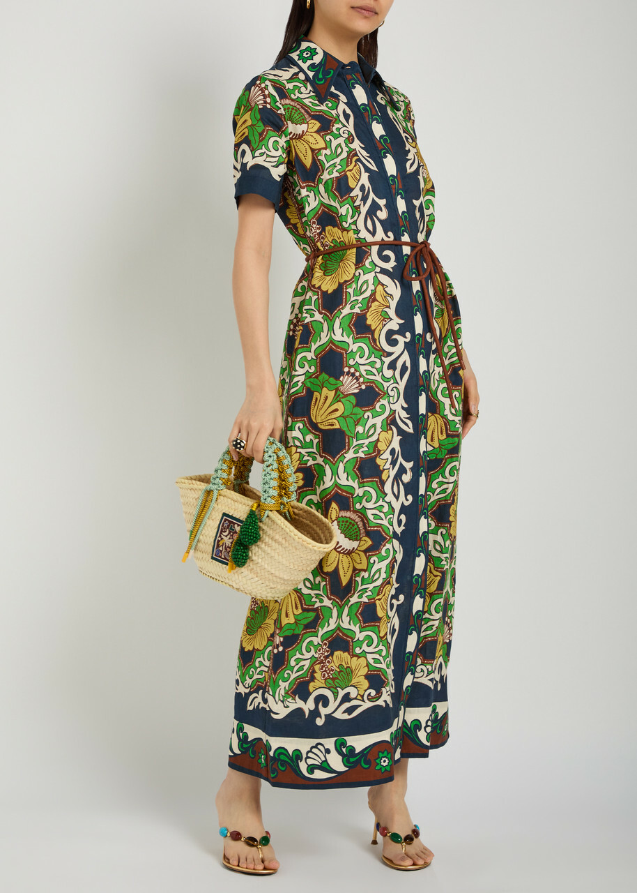 Alemais Liana Printed Linen Maxi Shirt Dress Multicoloured