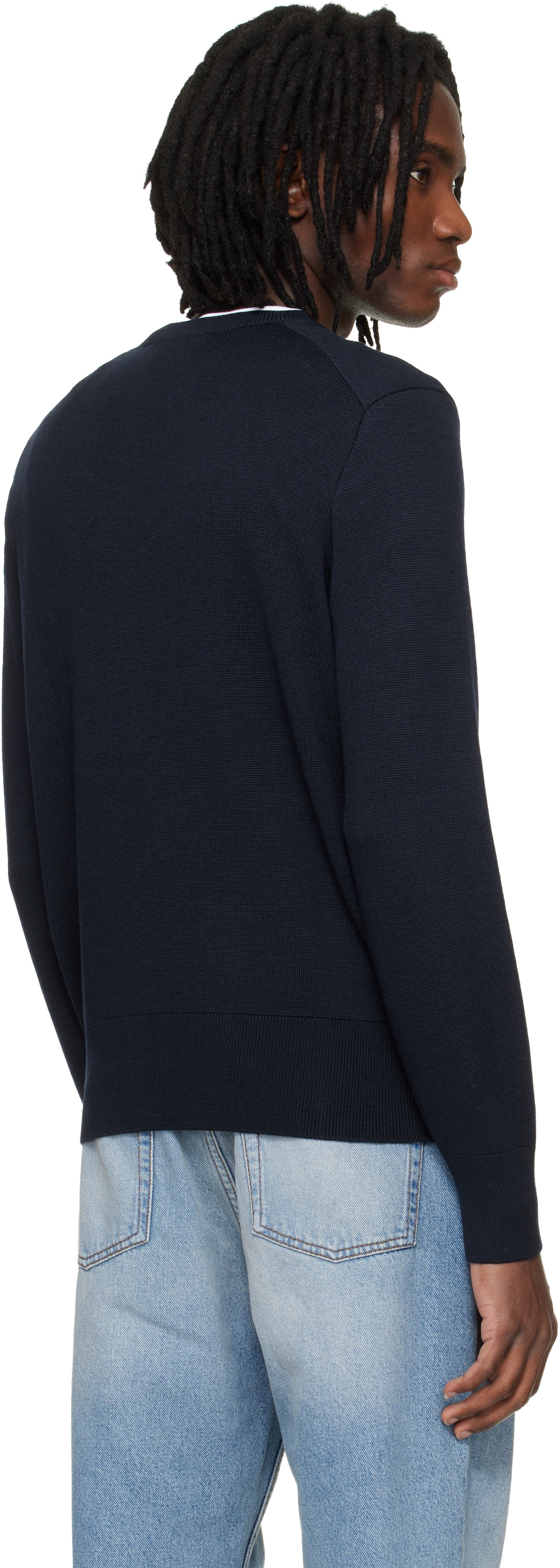 AMI Paris Navy Wool Contrasted Ami de Coeur Crewneck Sweater