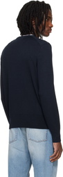 AMI Paris Navy Wool Contrasted Ami de Coeur Crewneck Sweater