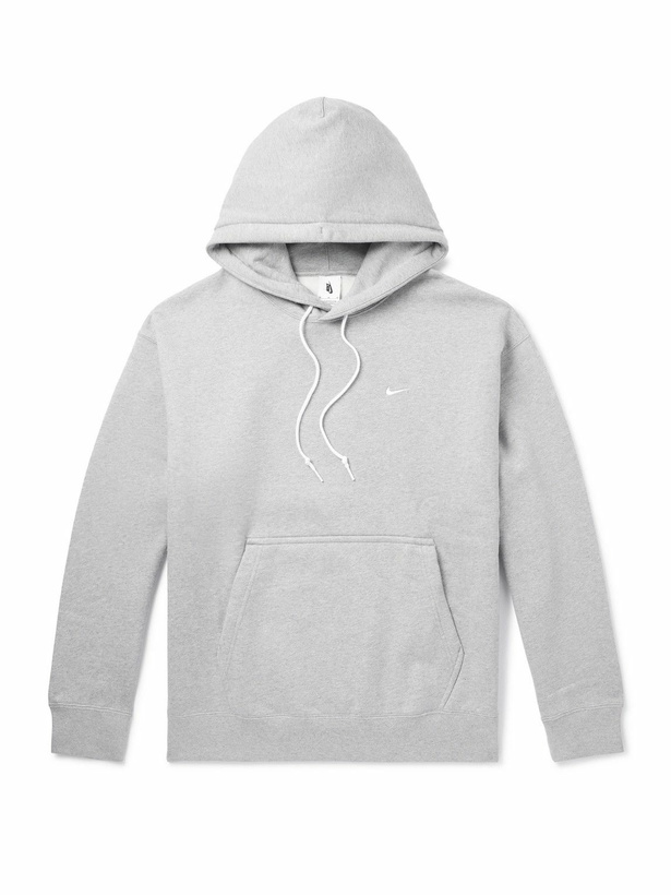 Photo: Nike - Solo Swoosh Logo-Embroidered Cotton-Blend Jersey Hoodie - Gray