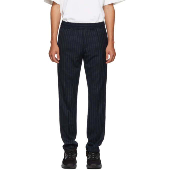 Acne Studios Navy and Green Striped Ryder Trousers Acne Studios