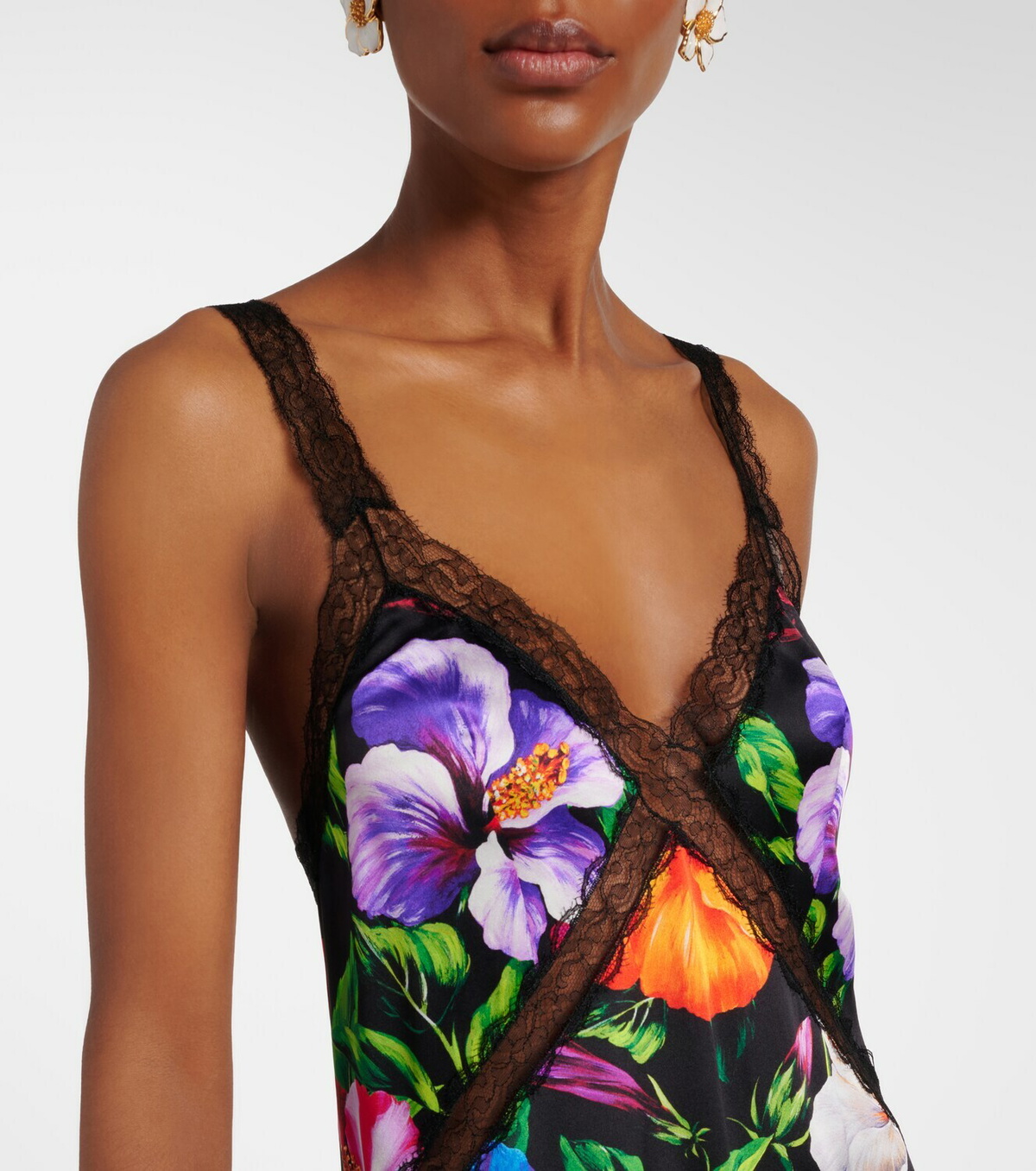 Dolce&Gabbana Floral lace-trimmed silk-blend maxi dress
