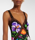 Dolce&Gabbana Floral lace-trimmed silk-blend maxi dress