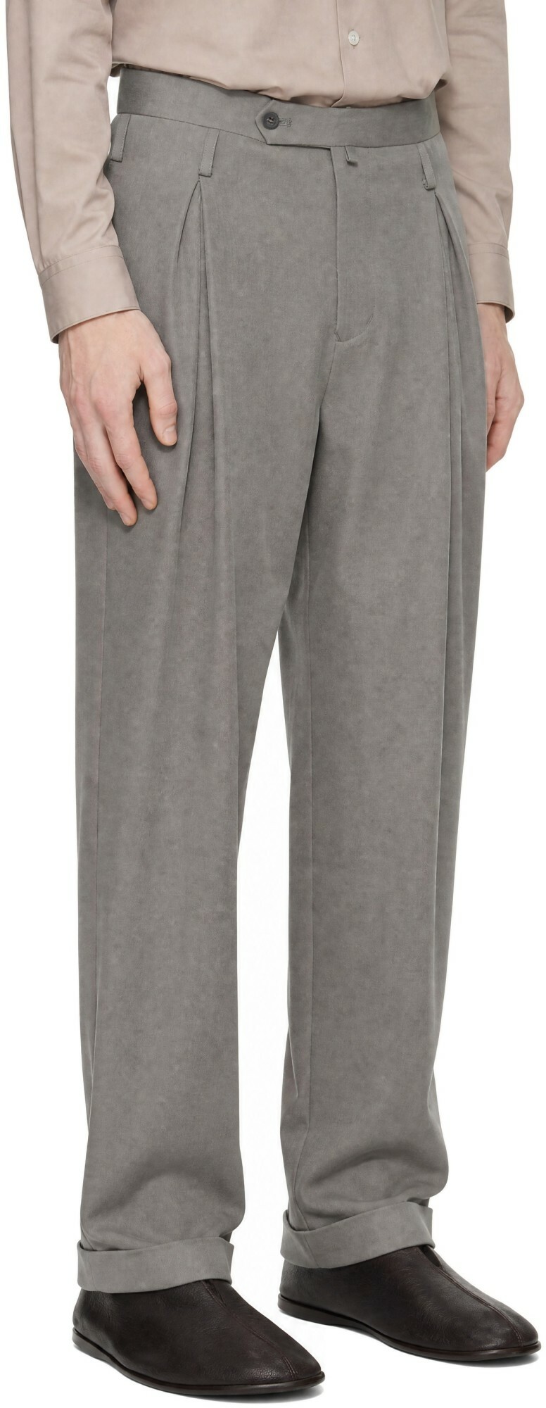 SOSHIOTSUKI Gray Double Inverted Tuck Trousers