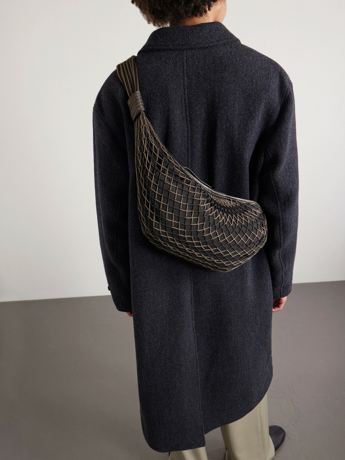 LEMAIRE - Croissant Leather-Trimmed Fishnet Messenger Bag
