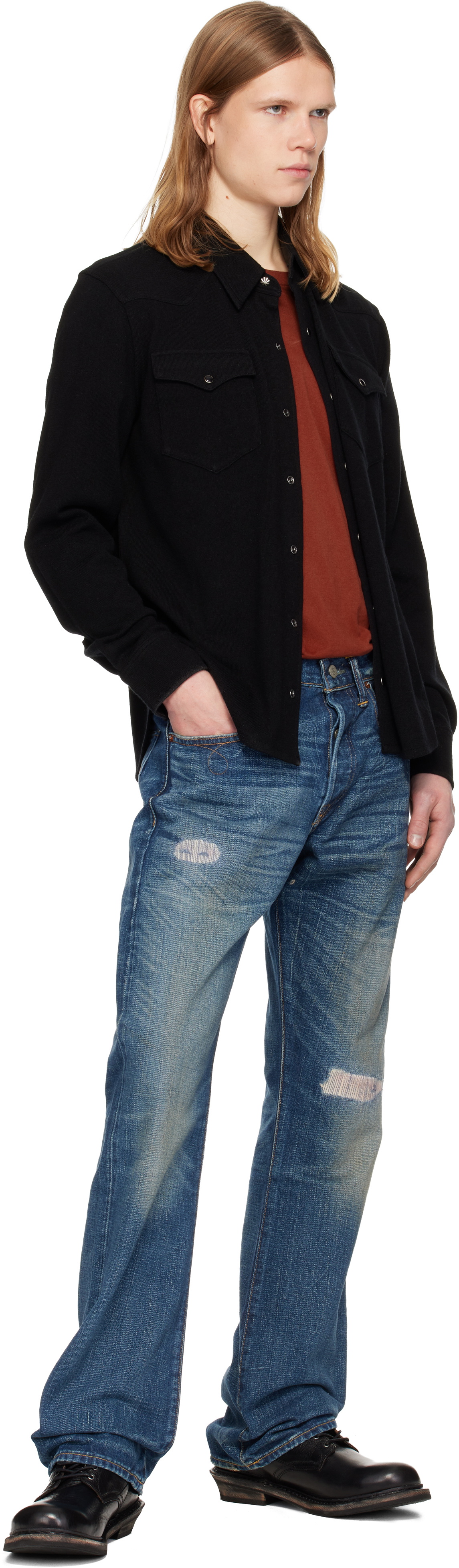 RRL Blue Slim Boot Sutton Repaired Selvedge Jeans