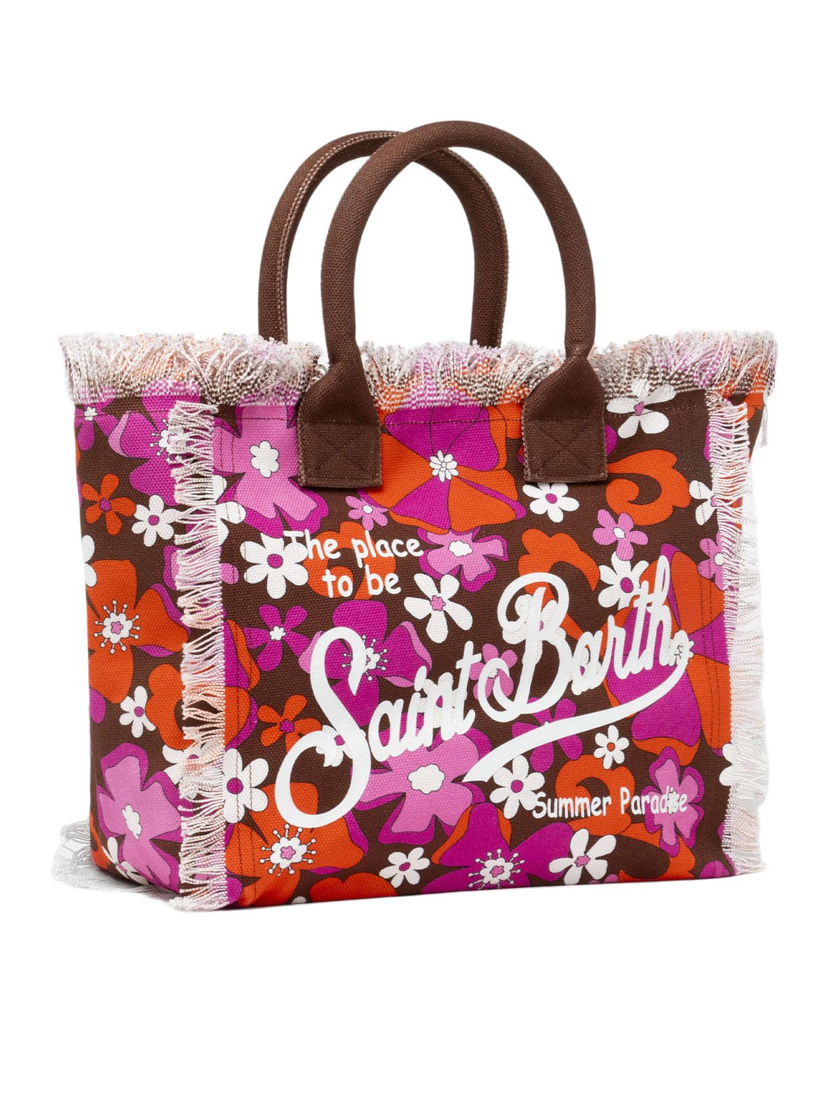 MC2 Saint Barth Cotton Canvas Tote Bag With Retro Flower Print
