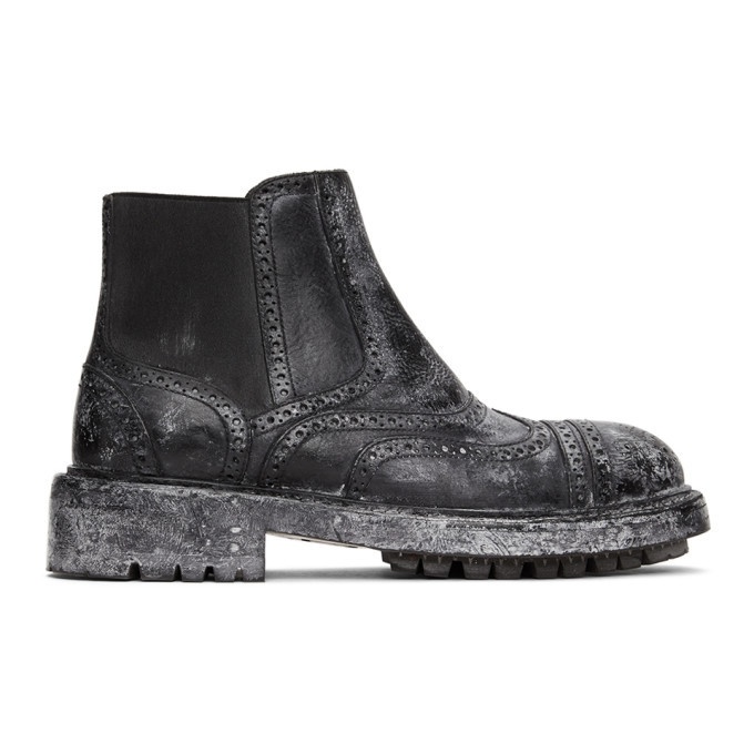 Photo: Dolce and Gabbana Black Leather Vintage-Look Chelsea Boots