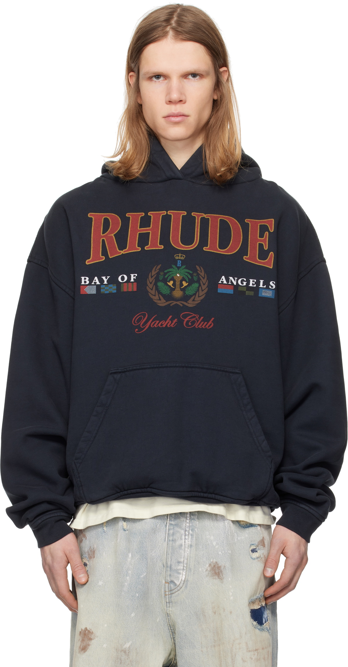 【関税込み】Rhude ブラック Bay Of Angels Yacht Club フーディ Black 'Bay Of Angels Yacht Club' Hoodie by Rhude on Sale