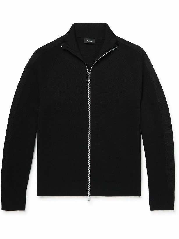 Photo: Theory - Merino Wool-Blend Zip-Up Sweater - Black