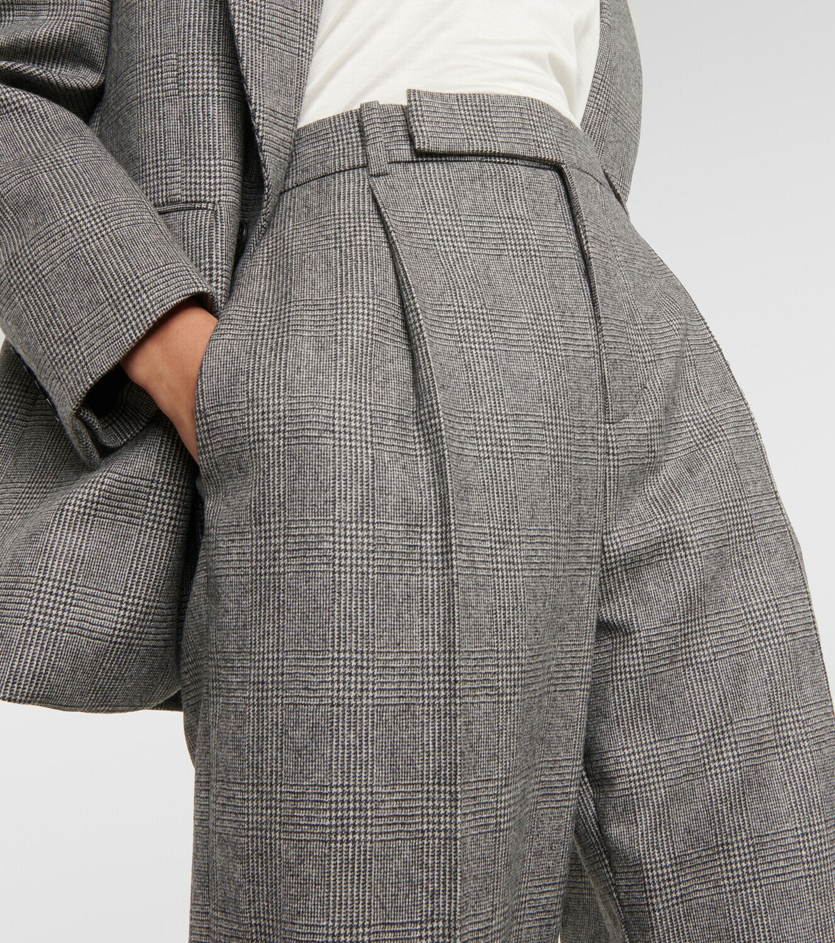 Saint Laurent High-rise checked wool wide-leg pants Saint