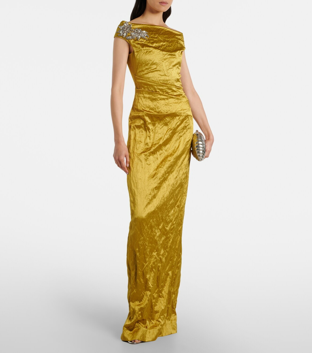 Erdem Embellished off-shoulder satin gown
