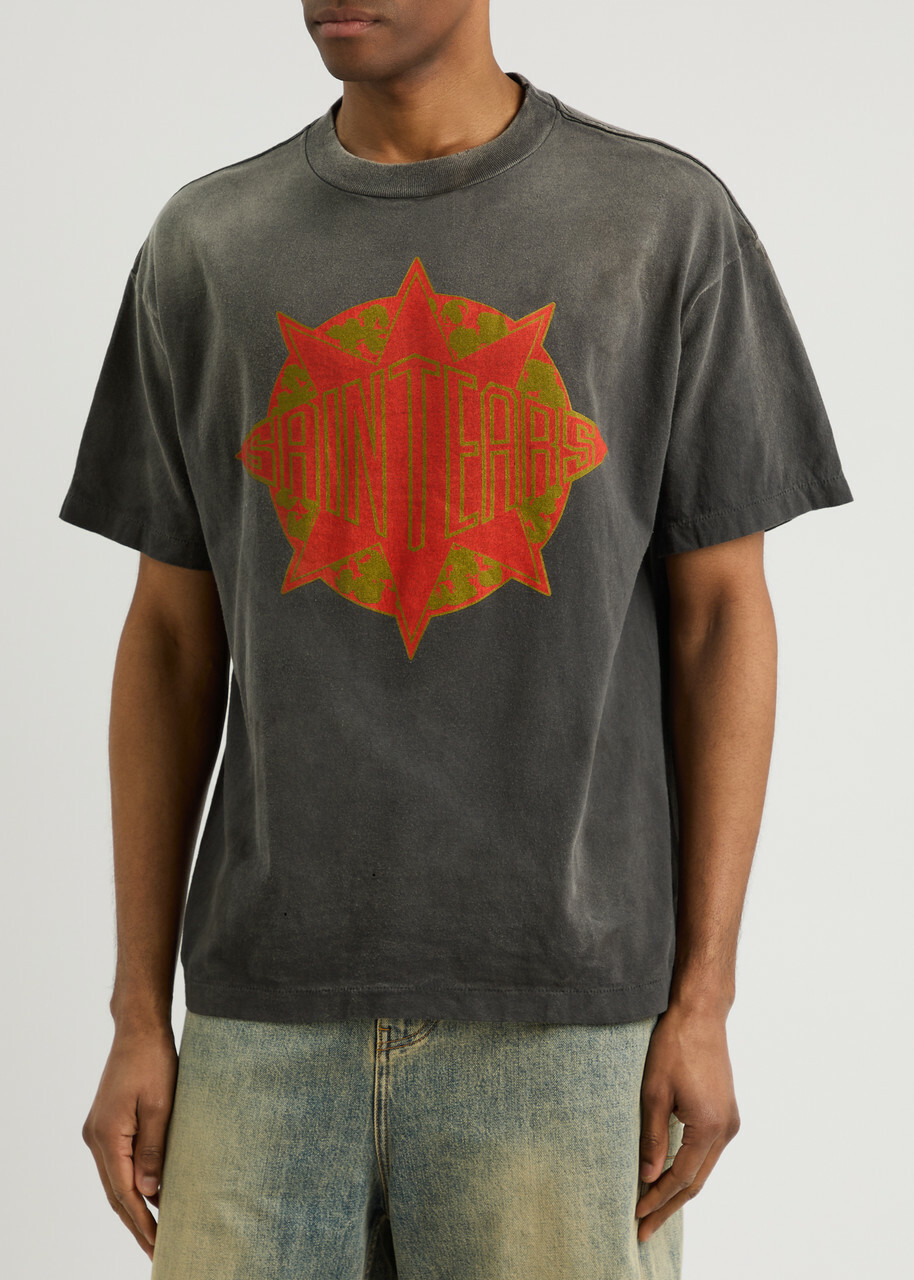 Saint Mxxxxxx X Denim Tears Printed Cotton T-shirt Black