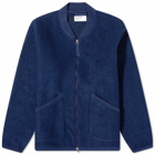 Universal Works Men's Wool Fleece Zip Bomber Jacket in Indigo