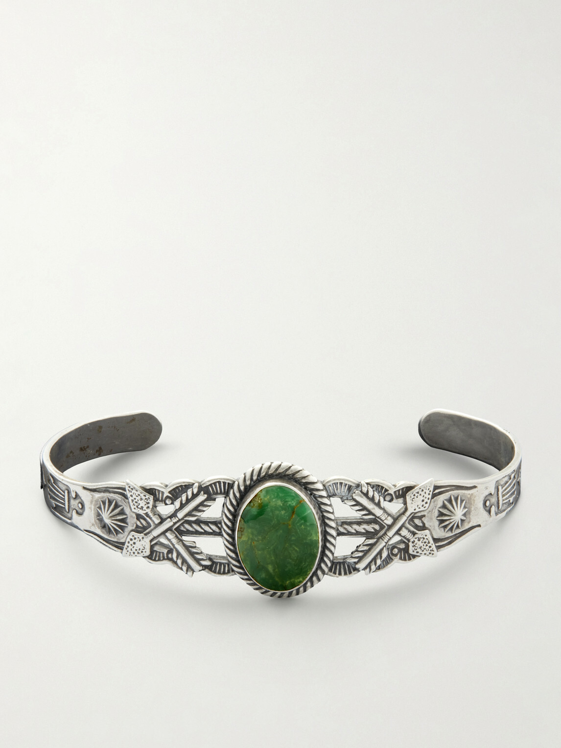 FOUNDWELL - Vintage 1940s Sterling Silver Malachite Cuff - Silver