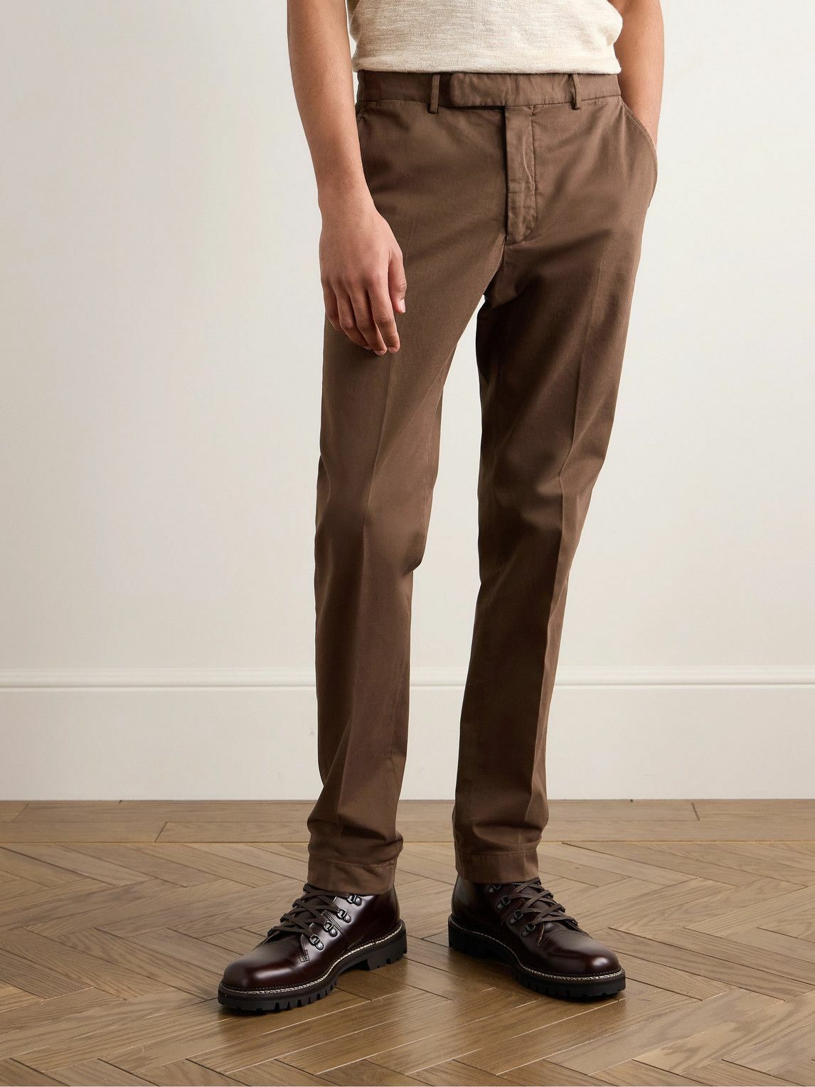 Ralph Lauren Purple label - Eaton Slim-Fit Straight-Leg Garment-Dyed Stretch-Cotton Twill Chinos - Brown