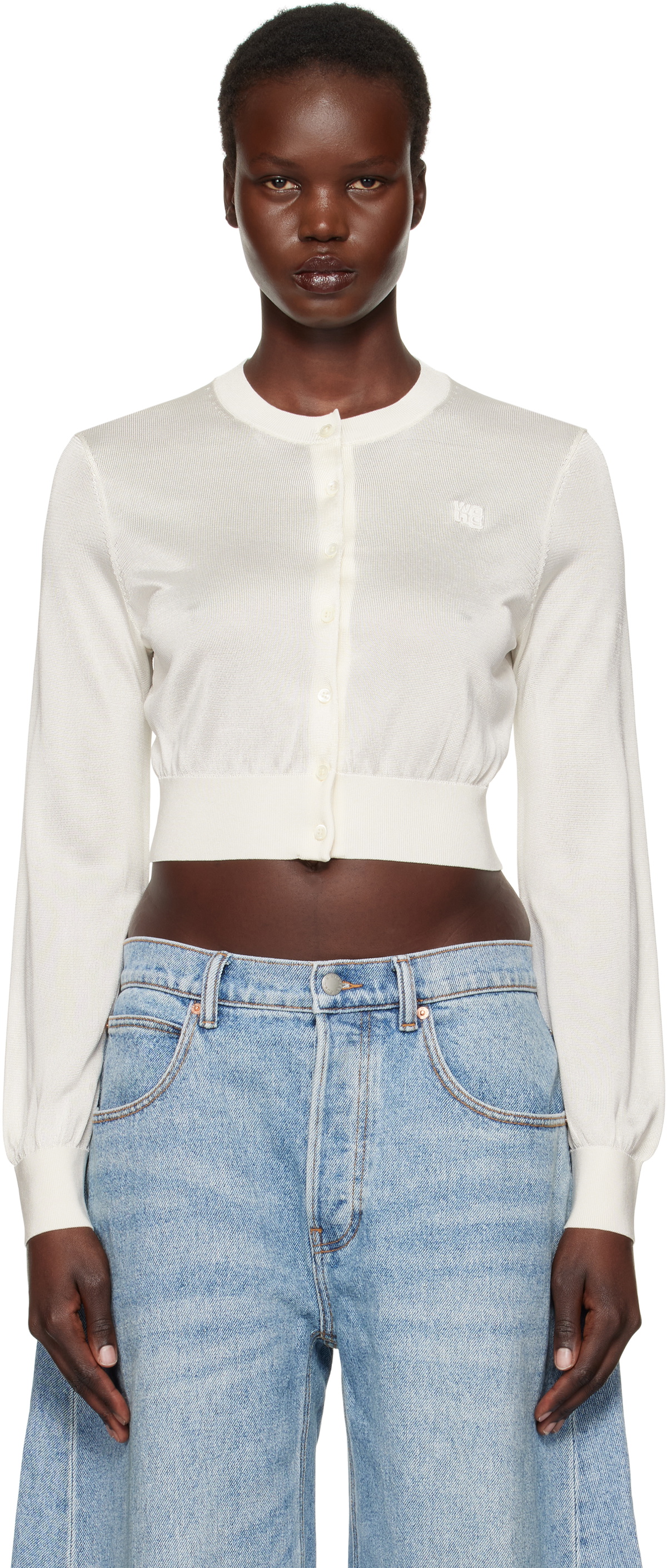 alexanderwang.t Off-White Logo-Embroidered Cropped Cardigan