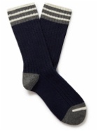 Brunello Cucinelli - Striped Ribbed Cashmere Socks - Blue