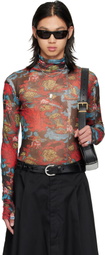 LU'U DAN Red Masked Mesh Turtleneck