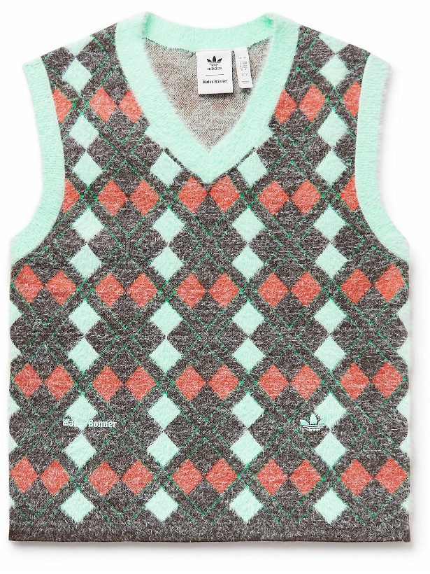 Photo: adidas Consortium - Wales Bonner Argyle Brushed Recycled Jacquard-Knit Sweater Vest - Brown