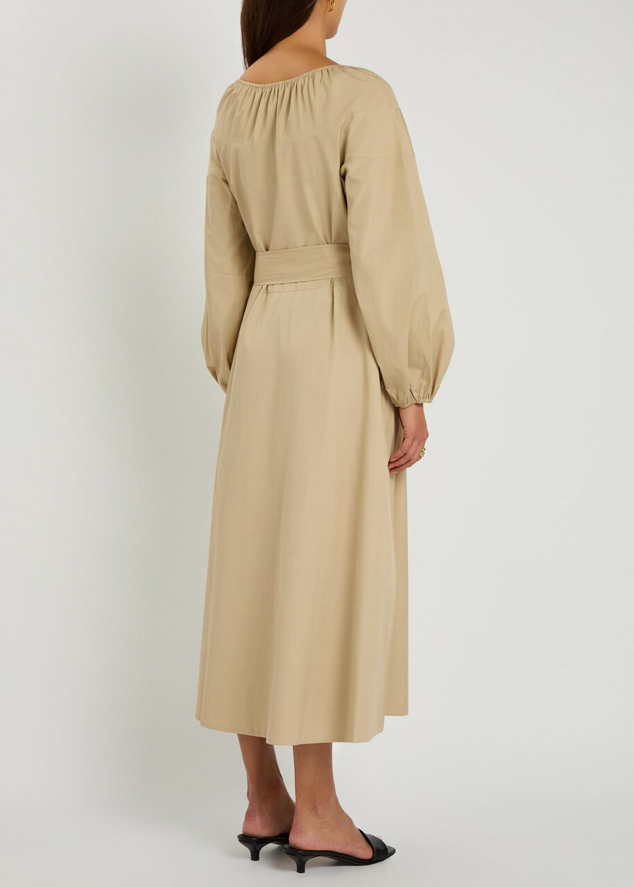 Vince Belted Cotton-poplin Midi Dress Beige