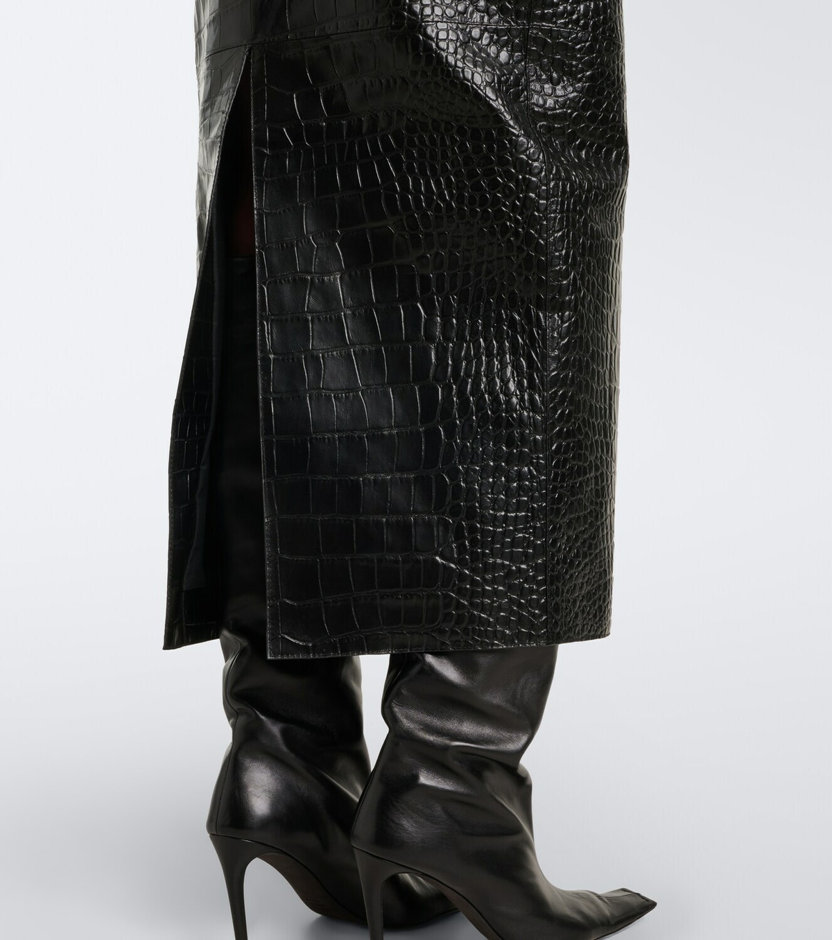 Khaite Loxley croc-effect leather midi skirt