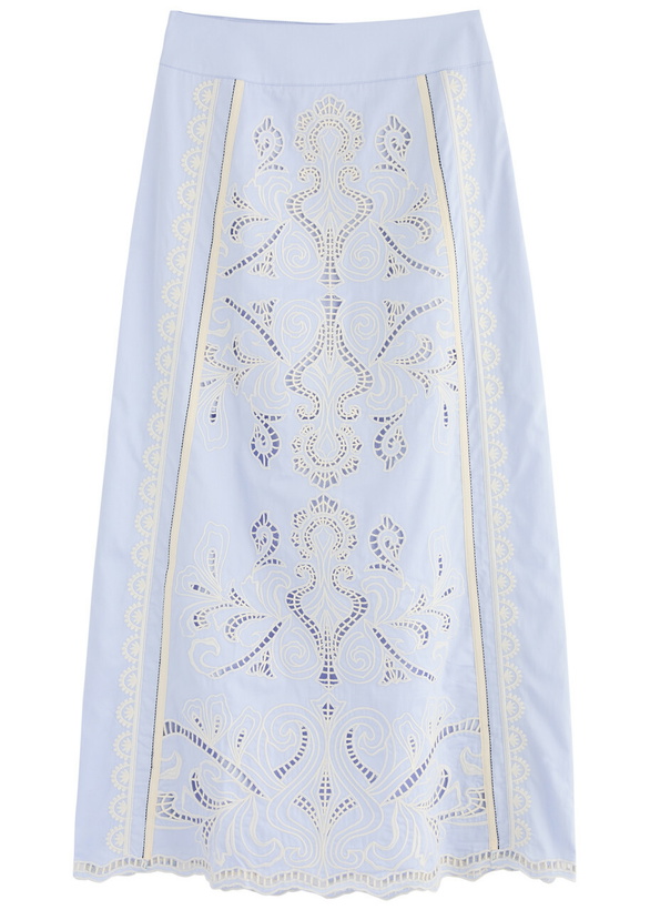 Photo: Lug Von Siga Rosalie Broderie Anglaise Cotton Poplin Midi Skirt Blue