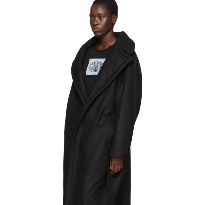 Ann Demeulemeester Black Wool Wide Lapel Belted Coat Ann