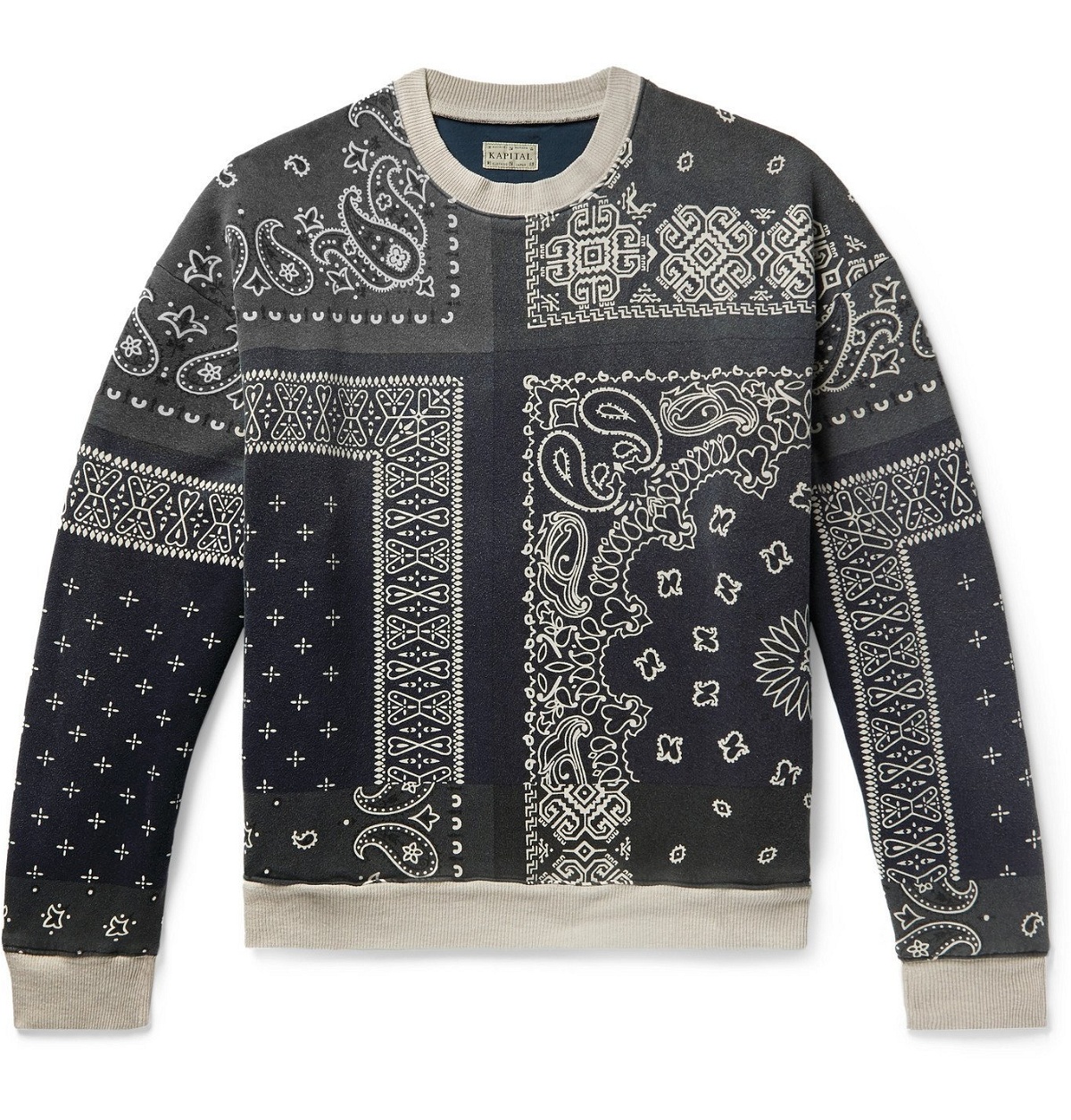 Photo: KAPITAL - Bandana-Print Fleece-Back Cotton-Jersey and Quilted Shell Sweatshirt - Gray