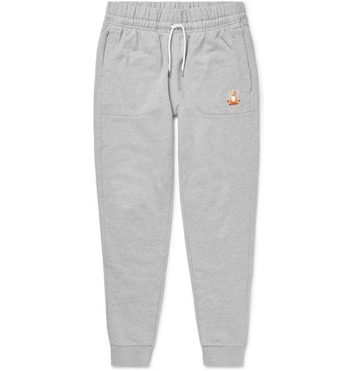 Photo: Maison Kitsuné - Slim-Fit Logo-Appliquéd Loopback Cotton-Jersey Sweatpants - Gray