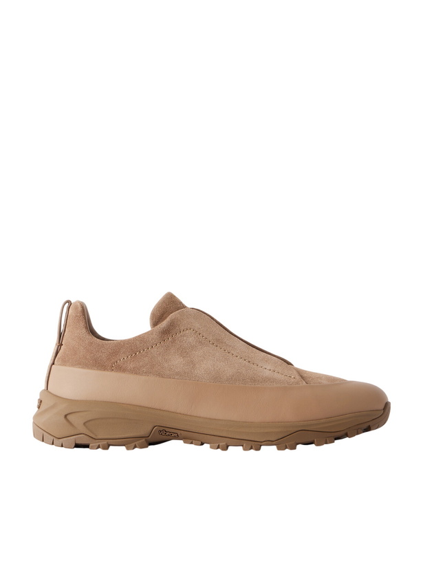 Photo: Zegna - Triple Stitch™ Monte Rubber-Trimmed Suede Slip-On Sneakers - Brown