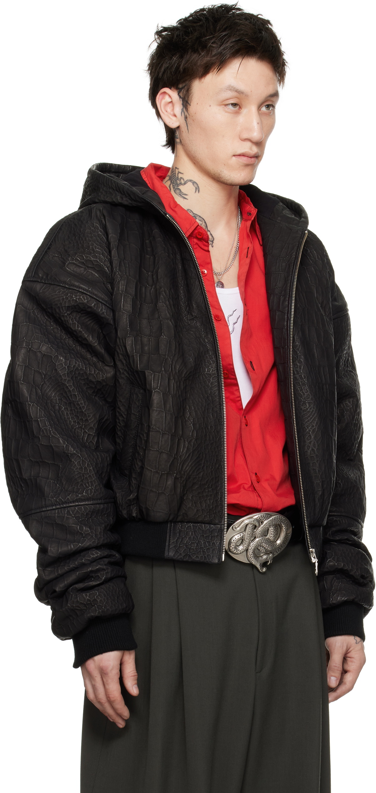 LU'U DAN Black Hooded Outlaw Leather Jacket
