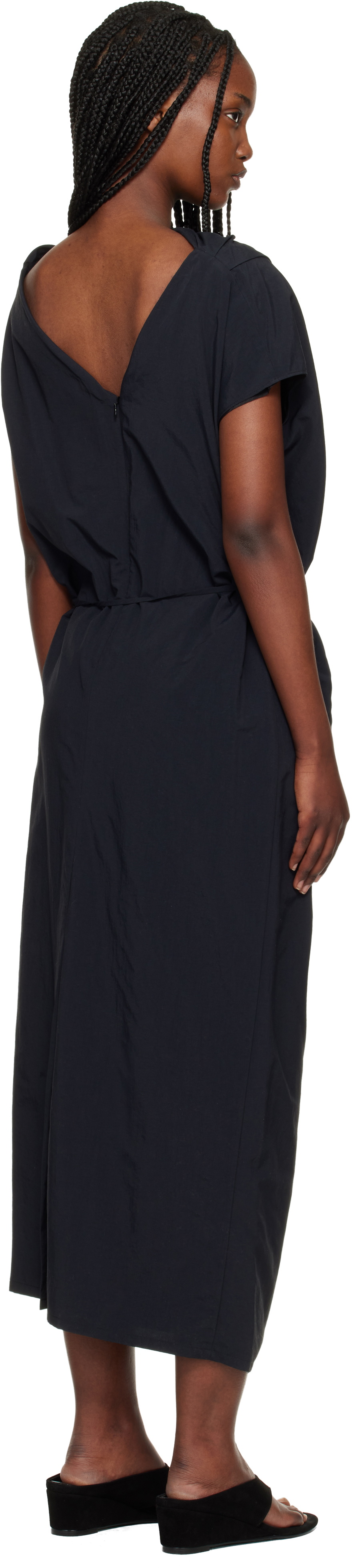 LE17SEPTEMBRE Black Asymmetrical Draped Midi Dress