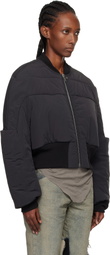 Rick Owens Black Concordians Girdered Cropped Bomber Down Jacket