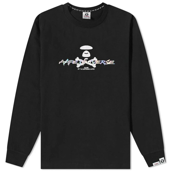 Photo: Men's AAPE Long Sleeve AAPE Universe T-Shirt in Black