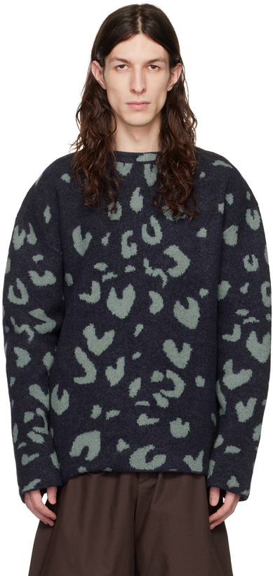 Photo: Jil Sander Blue Leopard Long Sleeve Crewneck