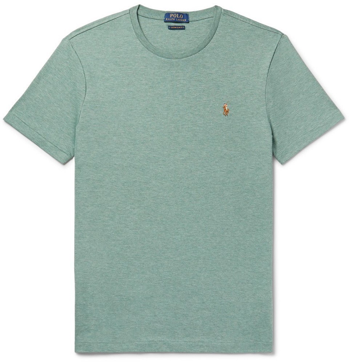 Photo: Polo Ralph Lauren - Slim-Fit Logo-Embroidered Mélange Cotton-Jersey T-Shirt - Green