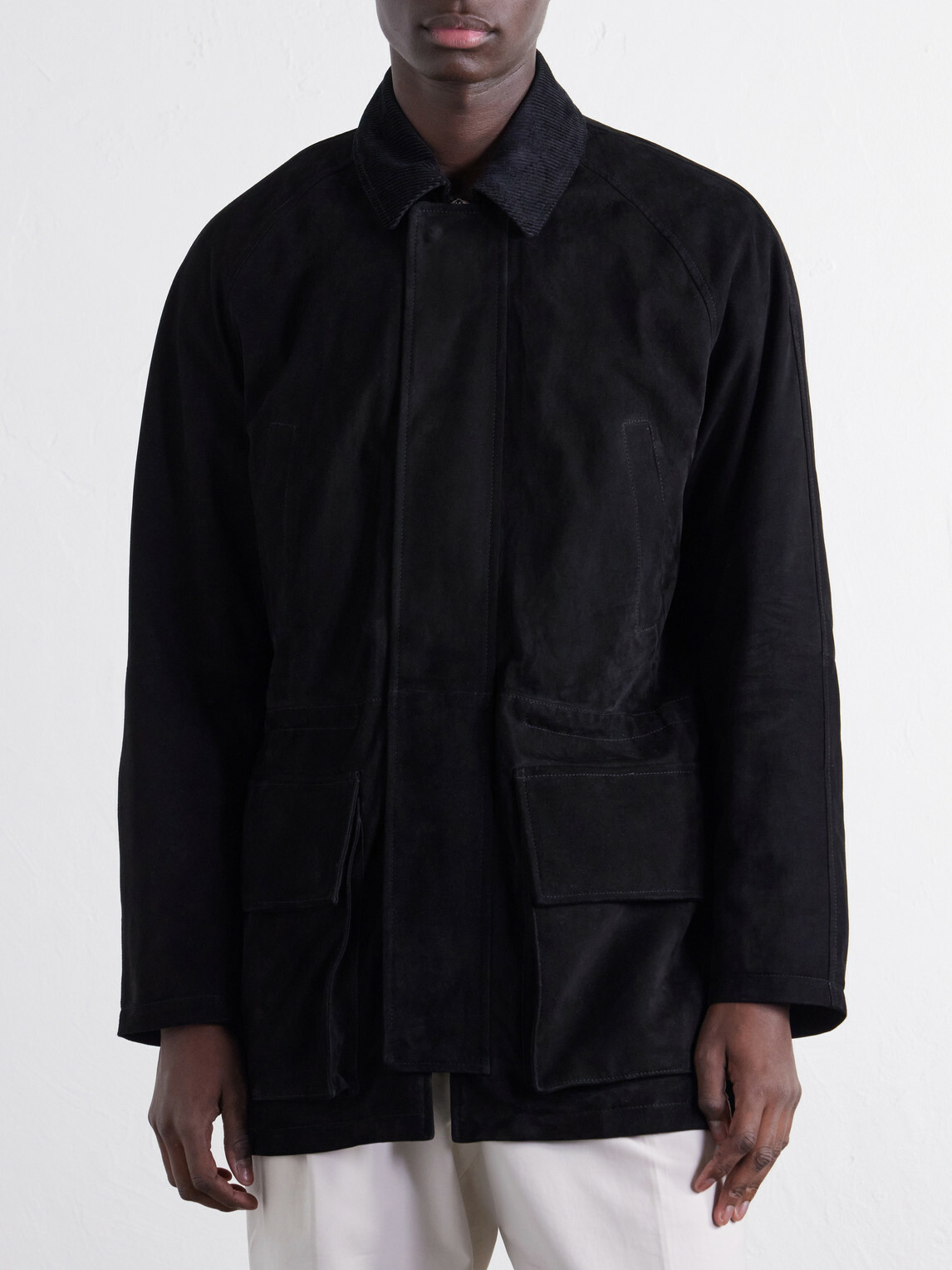 J. Mueser - Panelled Corduroy-Trimmed Suede Jacket - Black