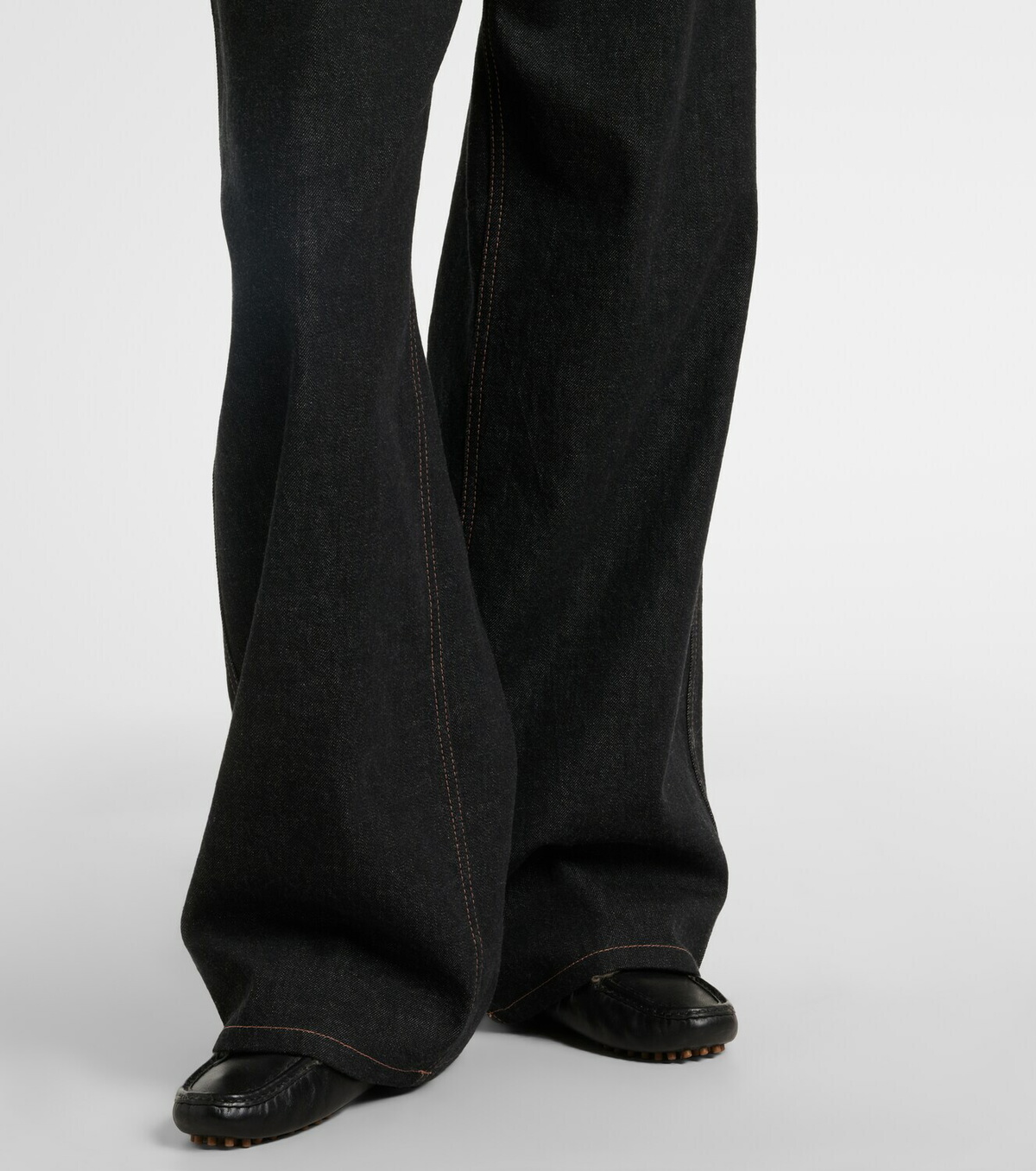 Brunello Cucinelli Leather-trimmed wide-leg jeans