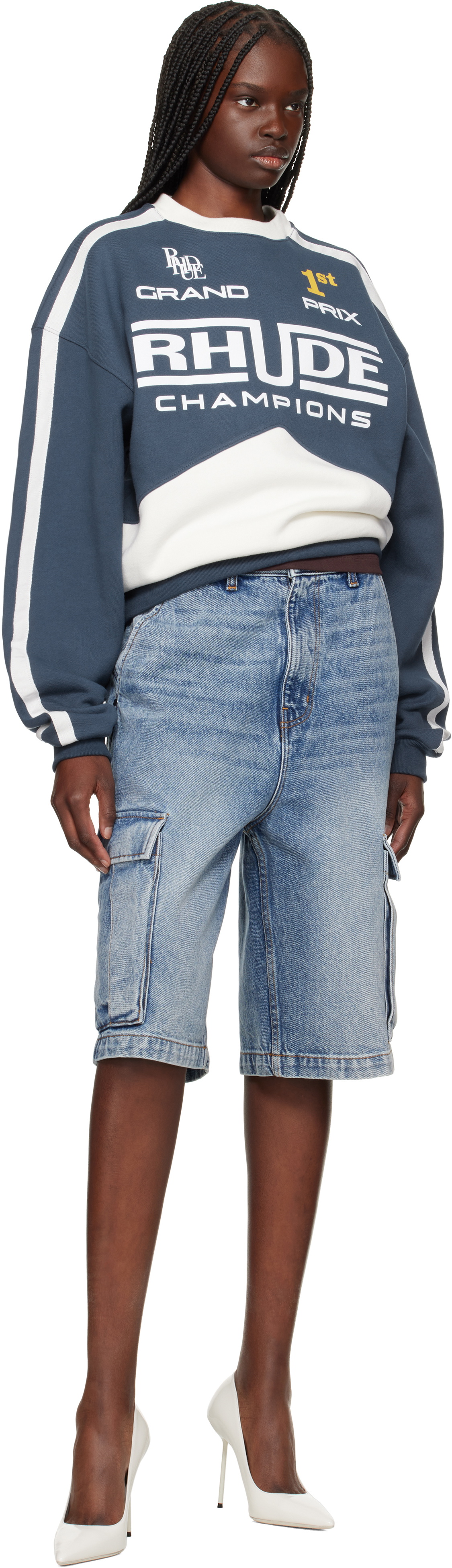 Rhude Blue Baggy Denim Cargo Shorts