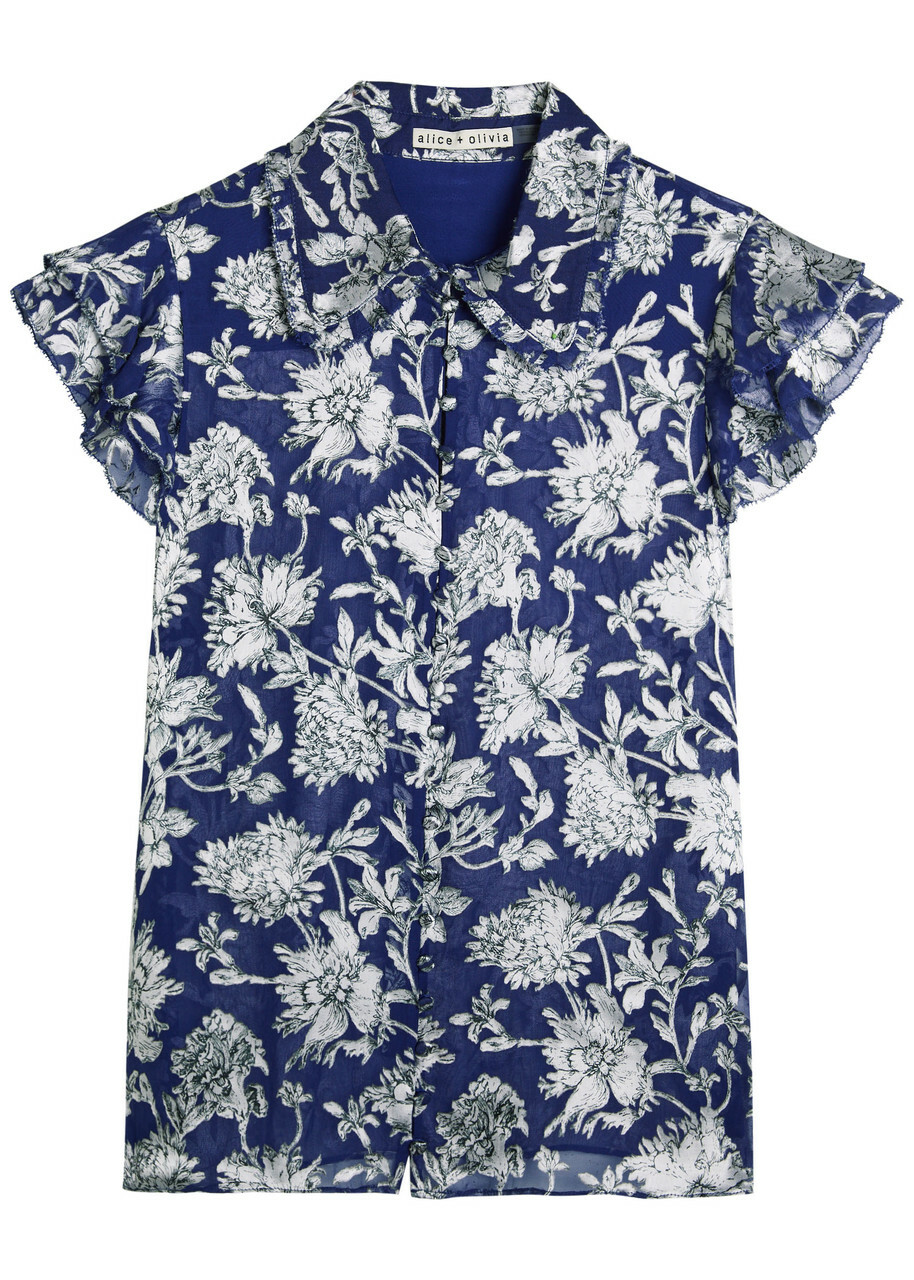 Alice + Olivia Martel Floral Devoré Blouse Blue