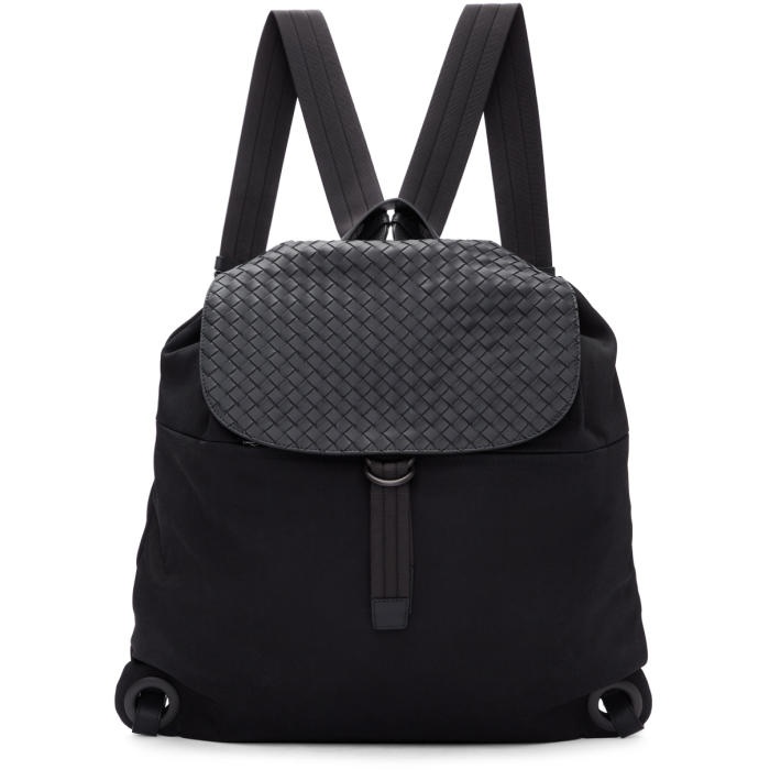 Photo: Bottega Veneta Black Intrecciato Leather and Canvas Backpack