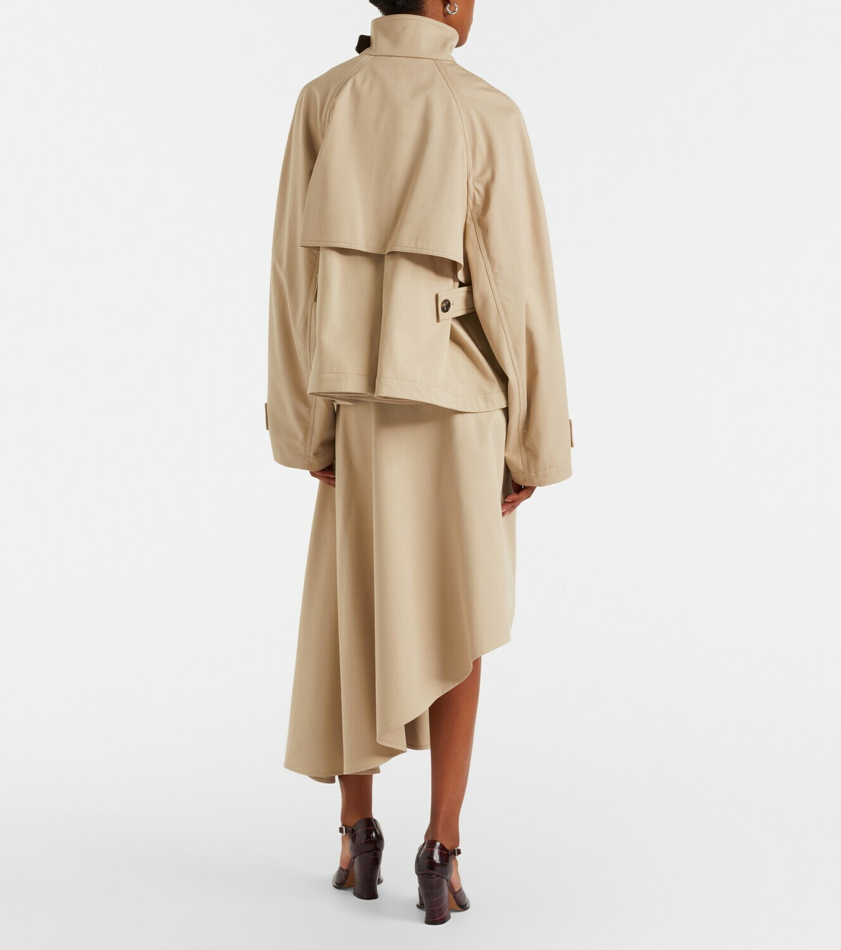 Loewe Leather-trimmed draped cotton and silk midi skirt