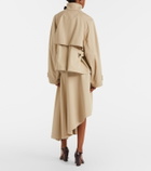 Loewe Leather-trimmed draped cotton and silk midi skirt