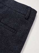 Brunello Cucinelli - Pleated Houndstooth Virgin Wool and Silk-Blend Suit Trousers - Blue